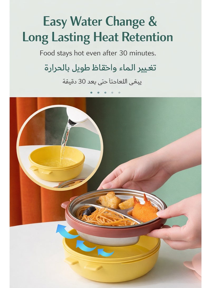 طبق تغذية معزول بالماء يحافظ على الحرارة، صينية داخلية من الفولاذ المقاوم للصدأ SUS316، فاصل بثلاثة أقسام، مانع للتسرب من السيليكون، قاعدة شفط قوية، علبة غداء بينتو للأطفال من عمر سنتين إلى 8 سنوات - Image 3